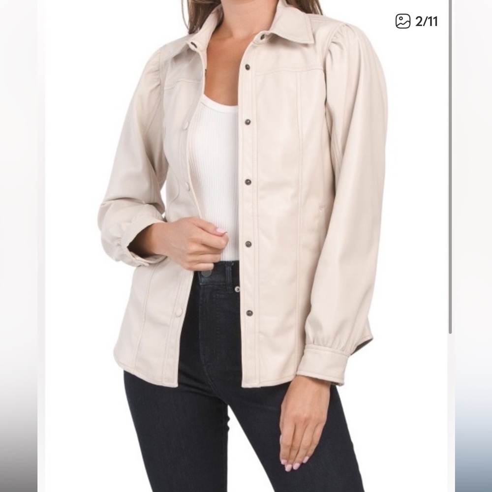 Blank NYC Cream Leather Jacket with Structured Design